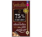 Pack 3 Chocolate negro con almendras sin azucar 75%. Producto artesano gourmet de calidad
