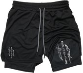 Print 2 in 1 Running Workout Shorts for Men Gym Performance Compression Shorts with Phone Pocket Towel Loop Athletic Activewear