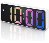 Reloj Despertador Digital, Reloj Alarma Digital Alarm Clock con LED Pantalla Temperatura Fecha, Despertador Digital con Snooze, USB/Batería, Despertar por Voz, Blanco&Números Coloreado