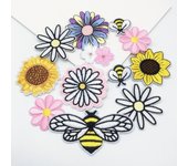 12pcs Embroideried Iron On Patches Daisy Sunflower Bee Butterfly Animal Patch Applique Repair For Jeans Hats Bags Clothing