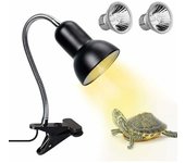 Lámpara de calor para tortugas, 2 bombillas UVA y UVB, 25 W, lámpara de calor para reptiles con soporte, lámpara para terrario con abrazadera giratoria de 360°, iluminación para tortugas, reptiles, anfibios y tortugas