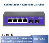 2.5Gbps Ethernet Switch 4 Port 2500Mbps Network Switcher 2 Port 10G SFP+ Slot Home Lab Hub Internet Splitter Plug and Play