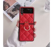 Luxury CC Diamond Checkered Phone Case For Samsung Galaxy Z Flip 4 3 Flip3 Flip4 5G Cover Cute Finger Rings Hinge Leather Cases
