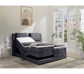 Vente-unique - Pack boxspring cabecero + somieres eléctricos + colchones + cubrecolchón CASTEL de PALACIO - 2x90x200cm - Tela Antracita