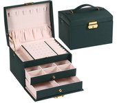 Caja De Joyas Multifuncional De Cuero Tres Capas Con Cajones Para Pendientes Cerradura Incluida Organizador De Joyas