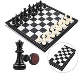 Juego de ajedrez Tablero de ajedrez magnético plegable para niños a partir de 6 años (blanco y negro, 25 × 25 cm),