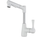 Grifo de baño de un solo orificio con grifo mezclador de doble modo extraíble para agua caliente y fría Elevable sola manija 360 ° giratorio y retráctil grifo del fregadero, negro (blanco)