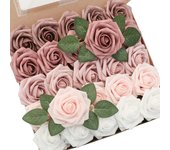 Artificial Flowers 25pcs Real Looking Dusty Rose Ombre Colors Foam Fake Roses with Stems for DIY Wedding Bouquets Bridal Shower
