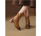 2023 Autumn Winter Women Shoes Leather Short Boots for Women Round Toe Chunky Heel Boots Zipper Ankle Boots Female Platform Heel