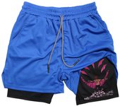 Graphic 2 in 1 Athletic Shorts for Men Gym Workout Running Performance Shorts with Compression Liner Phone Pocket Towel Loop