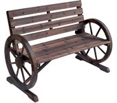 Outsunny Banco de Madera para Exteriores con Apoyabrazos en Forma de Rueda Aspecto Envejecido Jardín Balcón Terraza 105,5x59x75 cm Marrón Rústico