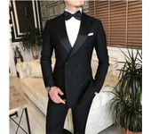 2 Pieces Jacket+Pants Black Suits for Men Peaked Lapel Double Breasted Bespoke Blazer Wedding Groom Tuxedos Prom Costume Homme