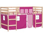 vidaXL Cama alta para niños con cortinas madera pino rosa 90x200 cm