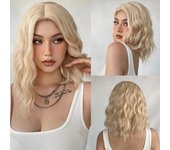Light Golden Short Wavy Bobo Wig Blonde Synethetic Natural Hair Wig for Women Daily Cosplay Heat Resistant Middle Part Wig