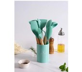 SOMY Sirocco 12ST Utensilios de cocina de silicona resistente y antiadherentejuego completo de accesorios de cocina en acero inoxidable con soporte para espátula y cubo de almacenamiento de cuchara