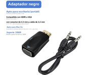 HDMI-Compatible to VGA Adapter, Support 1080P Full HD, With 3.5mm Cable, 3.5 AUX Jack, for HDTV, Monitor, Projector, PC Computer