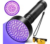 UV Flashlight 100LEDs LGUIY UV Light Torch Lamp 395nm Ultraviolet Blacklight Pet Dog Cat Bug Detector with UV Protection Glasses
