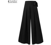 2024 ZANZEA Women High Waist Wide Leg Pants Casual Summer Long Trousers Elegant Flare Pant Oversized Streetwear Pleated Pantalon