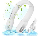 Ventilador de Cuello Portátil, 2000mAh Ventilador Usb Recargable Ventilador Cuello sin Aspas con 3 Velocidades Silencioso, Flujo de Aire de 360°, Mini Ventilador para Deporte Oficina Hogar (Blanco)