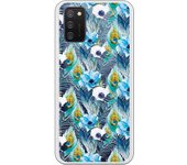 Funda compatible con Samsung Galaxy A02S - Patron flores y plumas azules