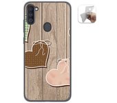 Tumundosmartphone Funda Gel Tpu para Samsung Galaxy A11 / M11 diseño Corazones Madera Dibujos