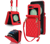 For Samsung Galaxy Z Flip 6 5 4 3 Case Crossbody Lanyard Leather Zipper Wallet Cards Slot Strap Holder Folding Shockproof Cover