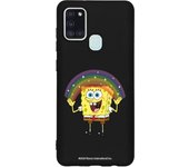 Funda original compatible con Samsung Galaxy A21s Negro con un diseño de Bob Esponja Arco Iris