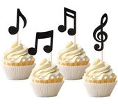 16PCS Music Notes Cupcake Toppers Black Glitter Musical Symbol Cupcake Picks for Rock Music Concert Theme Baby Shower Wedding B