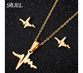 SMJEL Stainless Steel Love Heart Necklaces Women Girls Golden Jewelry Sets Simple Wedding Wave Heart Earrings 2022 Wholesale
