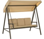 Outsunny Columpio de Jardín de 3 Plazas Balancín Exterior Jardín con Toldo Ajustable Cojines Extraíbles y Estructura de Acero 200x125x175 cm Beige