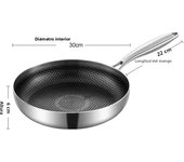28cm Frying Pan Wok 316 Stainless Steel Honeycomb Steak skillet Gas Stove Pot Induction Saucepan Kitchen Cookware Non-stick Pan