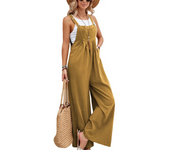 Womens jumpsuit pants popular Amazon European and American womens clothing wide leg pants, solid color casual suspender pant