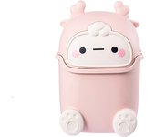 Bote de basura de plástico, mini bote de basura creativo para escritorio con tapa, pequeño bote de basura para limpieza de oficina en casa, contenedor de almacenamiento de escritorio (rosa)