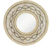 Thinia Home - Espejo Pared Decorativo Bask, Algas Marinas, Comedor, Salón, Recibidor y Pasillo, Dormitorio, Interior, Diseño Boho, Ambiente Mediterráneo, Redondo, Dimensiones Ø55cm, Natural/Negro