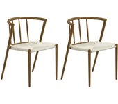 HOMCOM Pack de 2 Sillas de Comedor con Asiento de Cuerda de Papel Sillas de Cocina Apilables Estilo Moderno Carga 120 kg 51x51x71 cm Roble y Crema