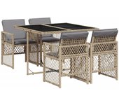 VidaXL Conjunto de jardín Bombay mesa + 4 sillones + cojines