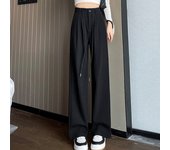 Women Classic High Waisted Straight Leg Pants Lady Daily Baggy Draping Sweatpants Female Concise Gray Black 2024 Casual Trousers