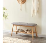 Banco Zapatero Römnitz estante para 3 pares bambú tela 45 x 90 x 30 cm -  Gris y Color natural [en.casa]