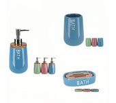 Juegos de baño ceramica 3pcs,con dosificador de jabon,vaso y jabonero,diseño de baño.dosificador y jabonero con material madera.WKL Store
