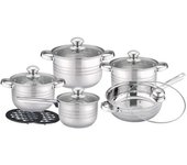 Batería de Cocina 12 Piezas, Juego de ollas en Acero Inoxidable con Tapas Apta para Todo Tipo de Cocinas Incluyendo Inducción