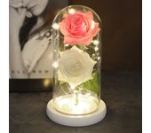 Two Roses Beauty And The Beast Red Rose In A Glass Dome On A Wooden Base Rose Lamp For Valentine's Day Christmas Gift Home Decor