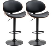 HOMCOM Juego de 2 Taburetes de Bar, Taburetes de Cocina Regulables en Altura, Sillas de Mostrador de Piel Sintética, Sillas Giratorias con Reposapiés, Taburetes de Bar para Cocina, Comedor, Negro, Acero, 53 x 52 x 92-112 cm