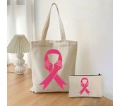 1 Set Pink Breast Cancer Awareness Printed Tote Women's Fashion Cosmetic Bag Eco Large Capacity Portable Shopping Bag Purse