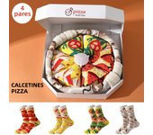 Four pairs of unique and colorful pizza patterns for men and women, gifts for friends on Halloween, socks for all four seasons