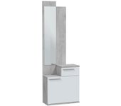 Mueble Recibidor con Espejo y Zapatero Karen Color Blanco Artik y Cemento 61x185x28 cm