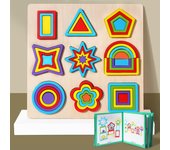 Wooden Geometric Shapes Colorful Montessori Puzzles Cognitive 3D Toddlers Education Board Math Sorting Games Children's toys