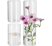 4 jarrones cilíndricos de vidrio para flores, portavelas transparente de 15 cm para centros de mesa, decoración de bodas. Envío desde almacén local.