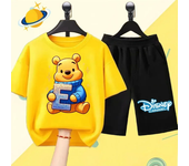 Winnie the Pooh Children's T-shirt set Letter cartoon print Boys and Girls clothing Kawaii Sports short sleeve shorts 2 shirts