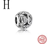 925 Sterling Silver Hollow Round A-Z 26 English Letter Alphabet DIY Beads Fit Original Pandora Charms Bracelet Fine Jewelry Gift