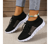 New Women Casual Flats Ladies Sport Shoes Woman Slip On Lace-Up Shoes All Color Chunky Sole Fashion Fly Knitting Mesh Shoes